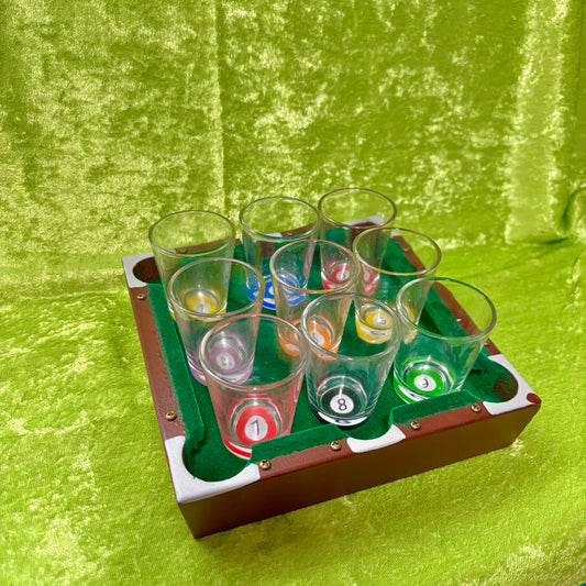 Vintage Billiards Pool Table Shot Glass 9Pcs