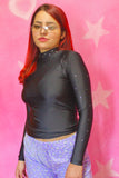 Black Turtle Neck Rhinestoned Top