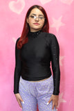 Black Turtle Neck Rhinestoned Top